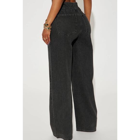 Fashion Nova Daring Drop Waist Baggy Jeans Y2K Wide Leg High Rise Black Wash NWT - Picture 3 of 9